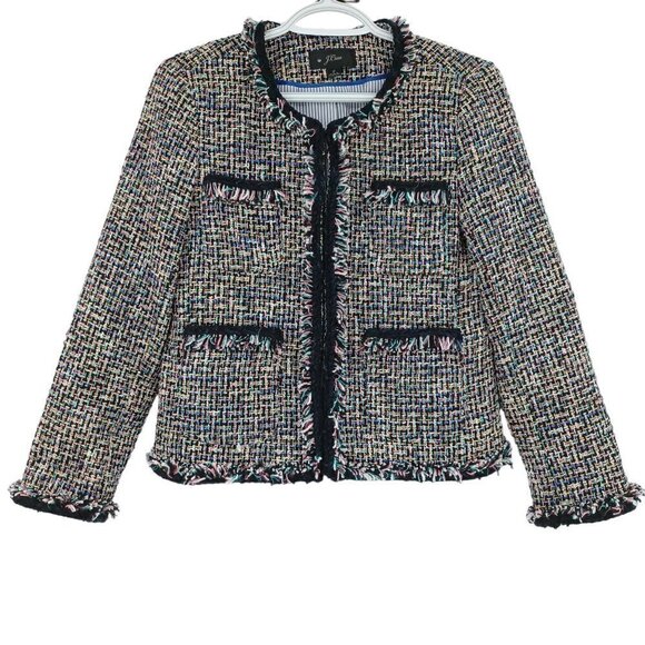 J. Crew Lady Metallic Tweed Jacket In Black Rainbow Multi Women's 2 Preppy - Picture 1 of 9